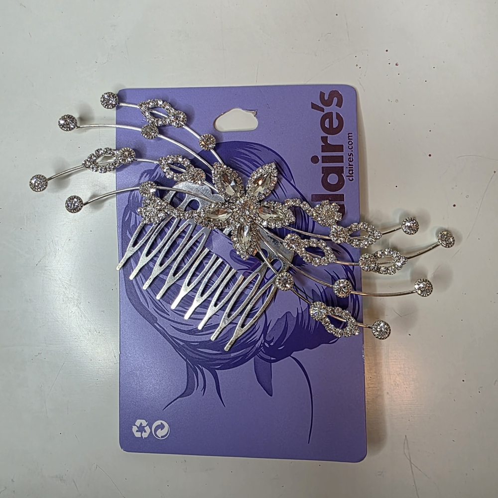 Claire's Silver Floral Hair Comb with Crystal Details